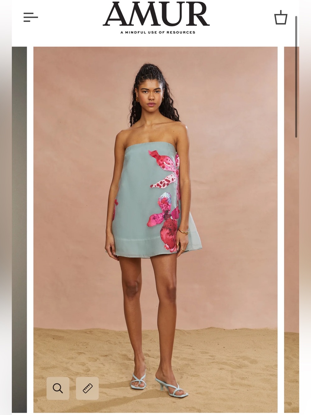 AMUR Strapless Mint Green Mini Dress with Pink Floral Detail
